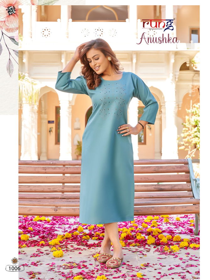 Anushka By Rung Silky Rayon Diamond Work Designer Kurtis Wholesale Price In Surat